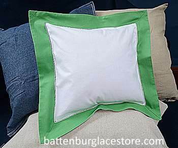 Square Pillow Sham. White with Mint Green color border. 12 SQ.